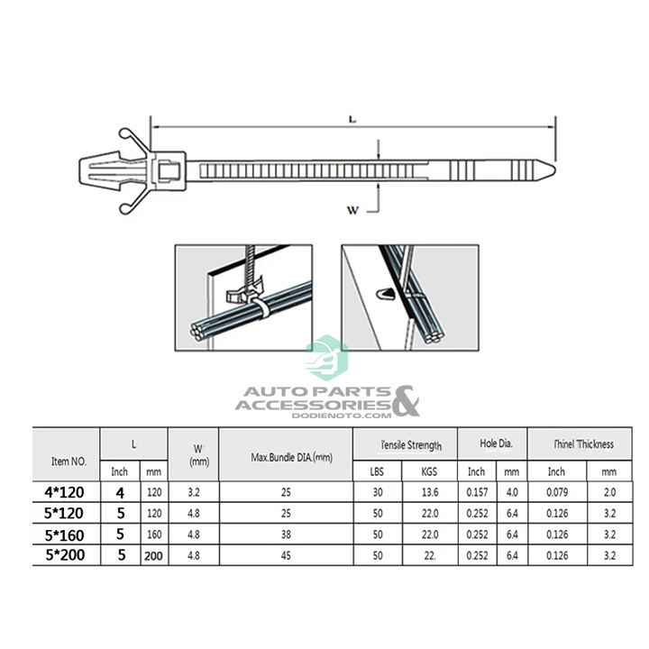 Dây rút nhựa màu đen, có chốt gài chuyên dùng cho ô tô 160x5mm